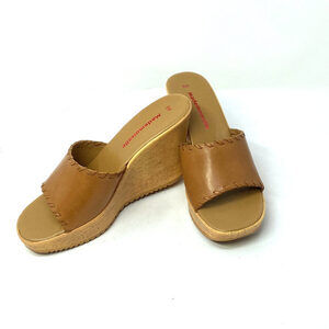 90s Leather Wedge Mule Sandal‎ - Vintage
